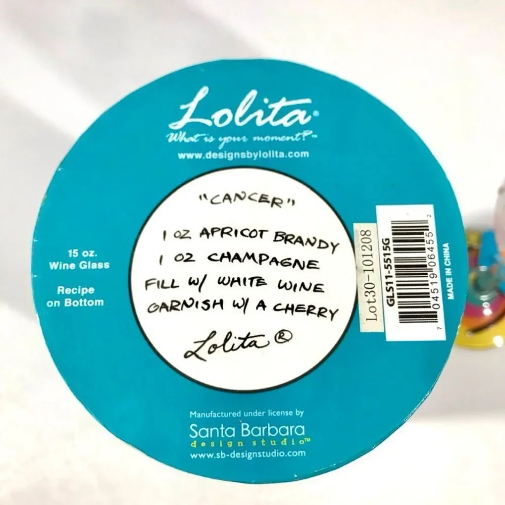 NWT Gorgeous Lolita Love My Sign Cancer 15oz Hand Painted Wine Glass Gift Set